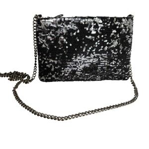 J. CREW Factory Black Silver Sequins Chain Strap Crossbody Sparkly Elegant Bag